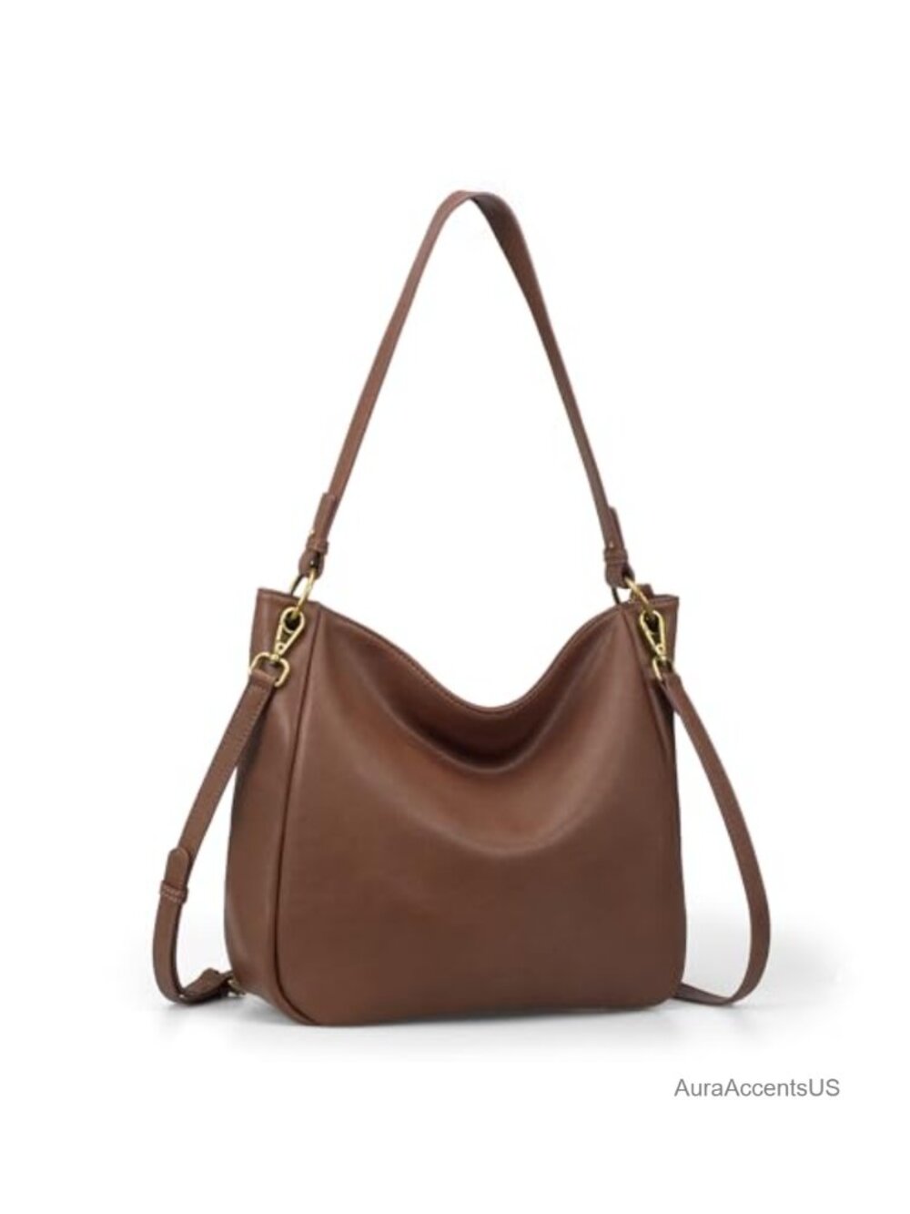Genuine Leather Hobo Crossbody Bag with 2 Detachable Straps